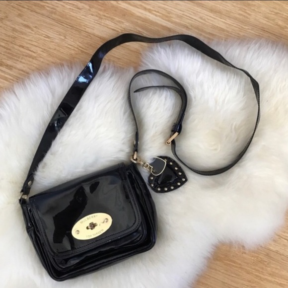 Mulberry Handbags - MULBERRY Black Patent & Gold Small Crossbody Bag